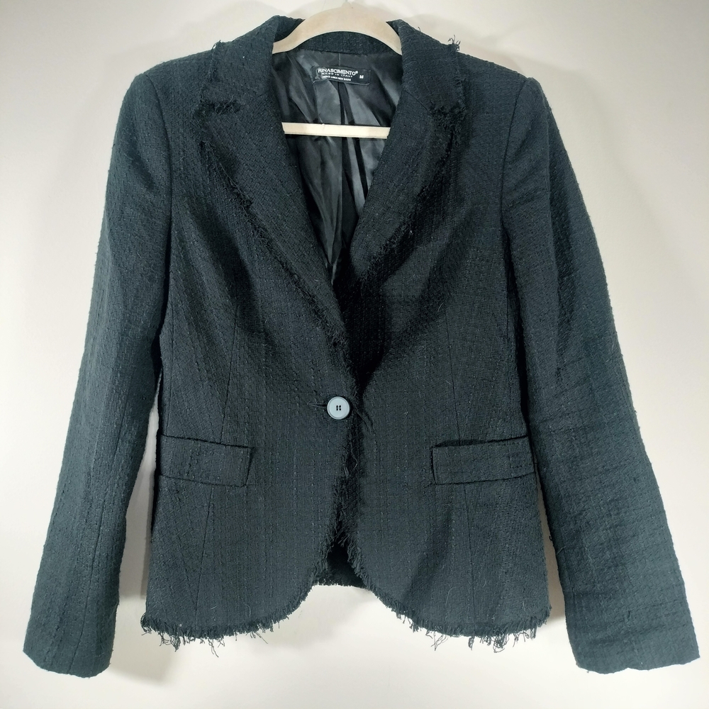 Rinascimento Prima Linea New Basic Black Tweed Fringe Blazer (Made in‎ Italy)